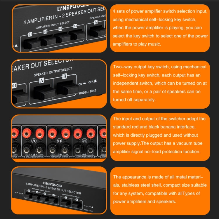 Amplificatore audio 4 ingressi 2 uscite 300W per canale