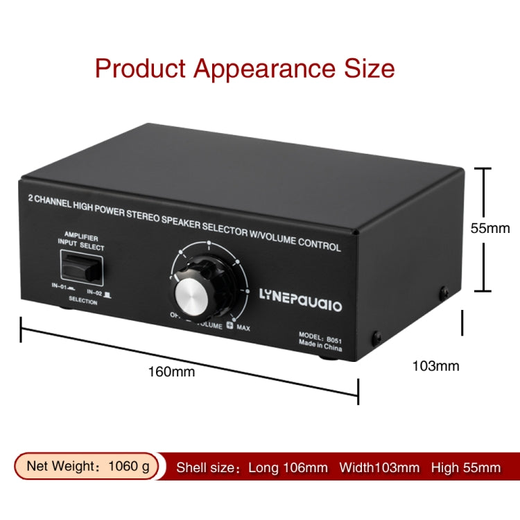 B051 Amplificatore di potenza a 2 ingressi e 1 uscita e uscita commutatore di selezione degli altoparlanti con regolazione del volume 2 amplificatori di potenza Commutatore audio Comparatore di distribuzione, B051