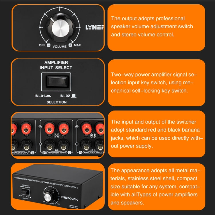 B051 Amplificatore di potenza a 2 ingressi e 1 uscita e uscita commutatore di selezione degli altoparlanti con regolazione del volume 2 amplificatori di potenza Commutatore audio Comparatore di distribuzione, B051