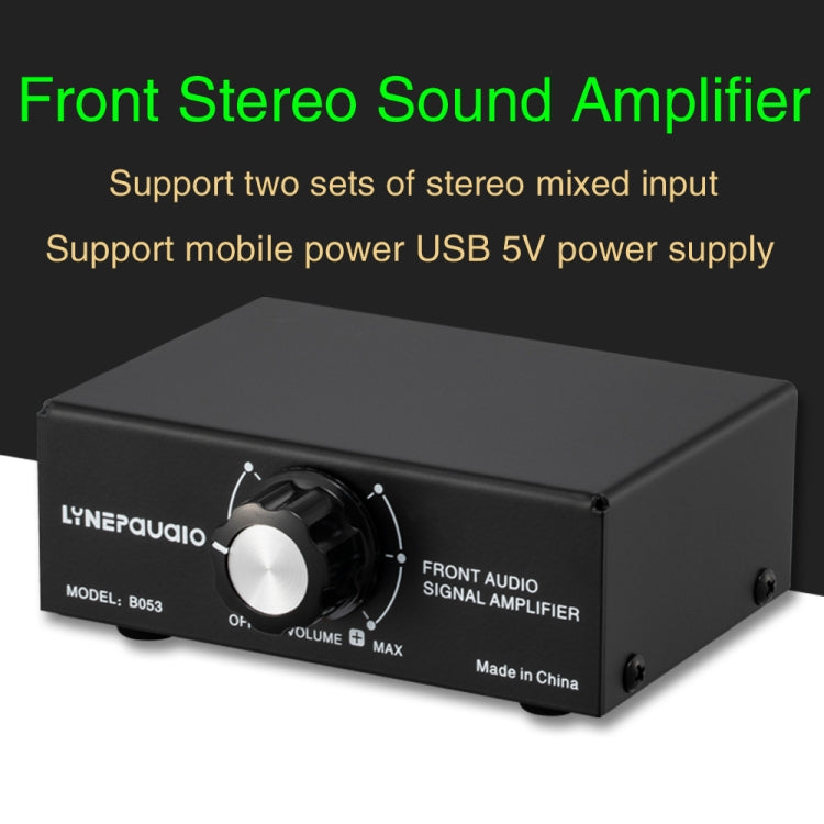 B053 Amplificatore audio stereo anteriore Amplificatore per cuffie Altoparlante con regolazione del volume, Mixer a 2 vie, Alimentatore USB 5V, Spina USA, B053