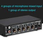 Mixer microfonico a 4 canali con uscita stereo USB 5V