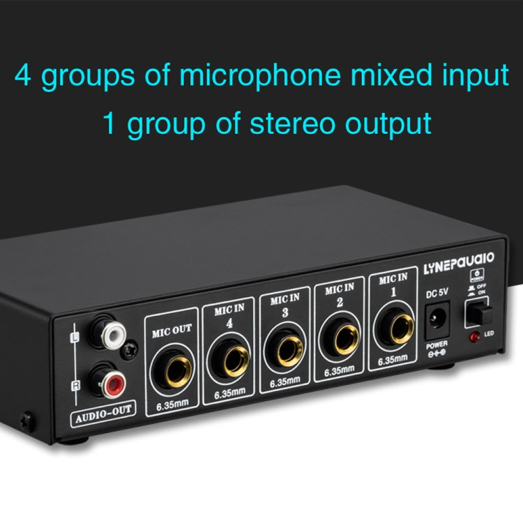 Mixer microfonico a 4 canali con uscita stereo USB 5V