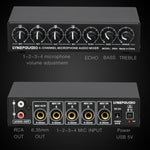 Mixer microfonico a 4 canali con uscita stereo USB 5V