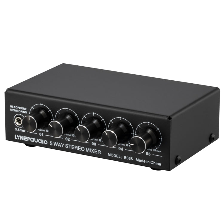 B055 Mixer stereo attivo a 5 canali Mixer multicanale con regolazione del volume indipendente e uscita di alimentazione USB 5V e monitoraggio delle cuffie, presa americana, B055
