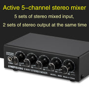 B055 Mixer stereo attivo a 5 canali Mixer multicanale con regolazione del volume indipendente e uscita di alimentazione USB 5V e monitoraggio delle cuffie, presa americana, B055