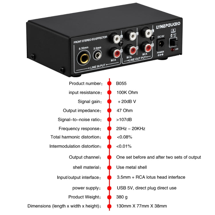 Mixer a 3 canali Amplificatore stereo frontale Regolatore alti/medi/bassi, Alimentatore USB 5V, Spina USA, B056