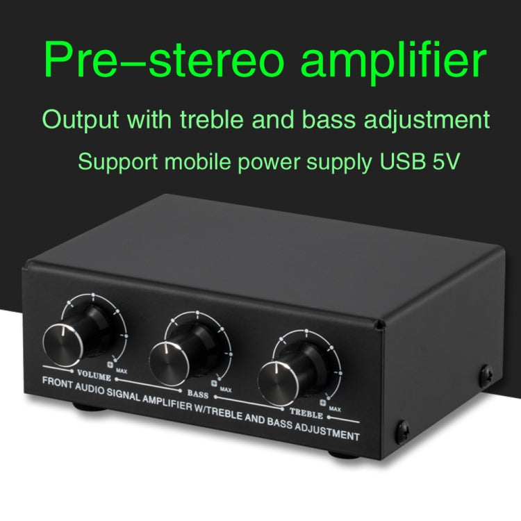 B057 Amplificatore audio stereo anteriore Amplificatore per cuffie Altoparlante con regolazione dei bassi alti e bassi Miscelazione a 2 vie, Alimentazione USB 5 V, Spina americana, B057