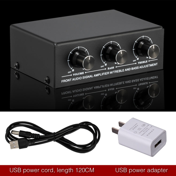 B057 Amplificatore audio stereo anteriore Amplificatore per cuffie Altoparlante con regolazione dei bassi alti e bassi Miscelazione a 2 vie, Alimentazione USB 5 V, Spina americana, B057