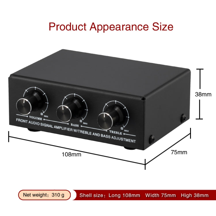 B057 Amplificatore audio stereo anteriore Amplificatore per cuffie Altoparlante con regolazione dei bassi alti e bassi Miscelazione a 2 vie, Alimentazione USB 5 V, Spina americana, B057