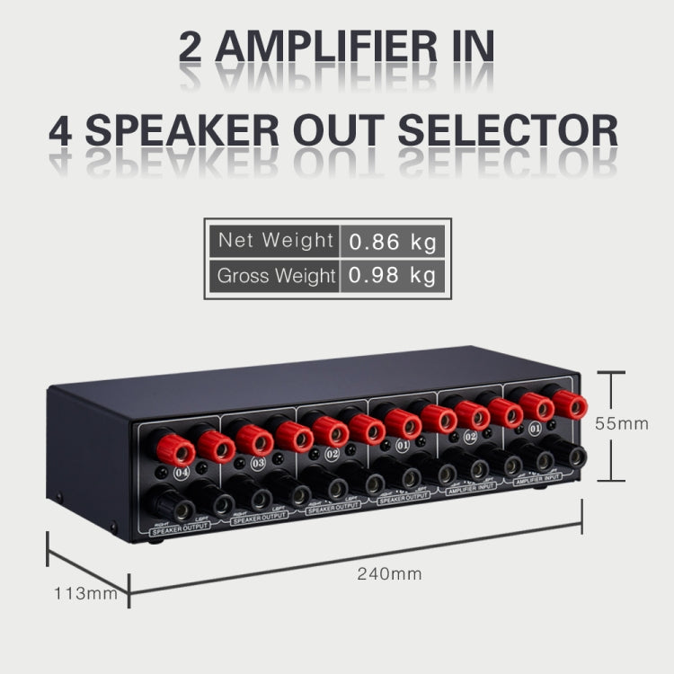 B032 Amplificatore di potenza 2 ingressi 4 uscite Commutatore audio Altoparlante Qualità audio senza perdita di qualità 300 W per canale Commutatore Distributore Comparatore con funzione di monitoraggio cuffie / Ingresso audio, B032