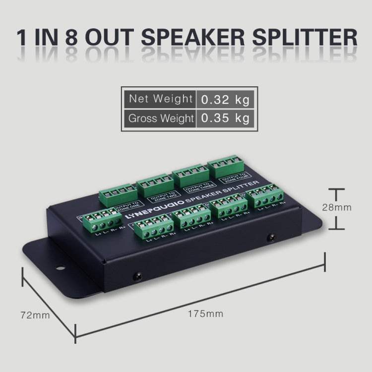 Amplificatore 1 ingresso e 8 uscite e distributore di altoparlanti, sorgente sonora a 8 aree, pannello di distribuzione del segnale, ingresso audio, 300 W per canale, B031