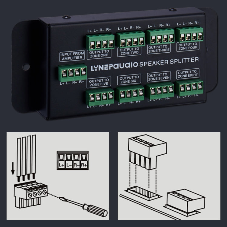 Amplificatore 1 ingresso e 8 uscite e distributore di altoparlanti, sorgente sonora a 8 aree, pannello di distribuzione del segnale, ingresso audio, 300 W per canale, B031