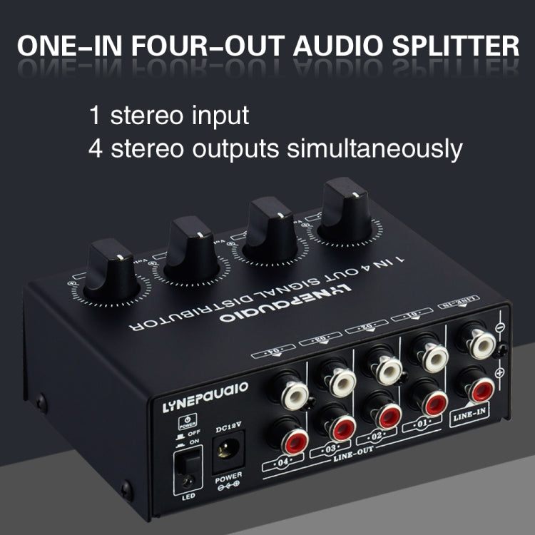 Amplificatore segnale stereo 1 ingresso 4 uscite RCA