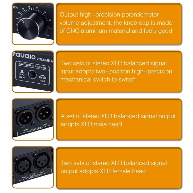 Switcher XLR 2 ingressi e 1 uscita Altoparlante passivo preattivo completamente bilanciato Switcher di controllo del volume senza perdita di dati, B028