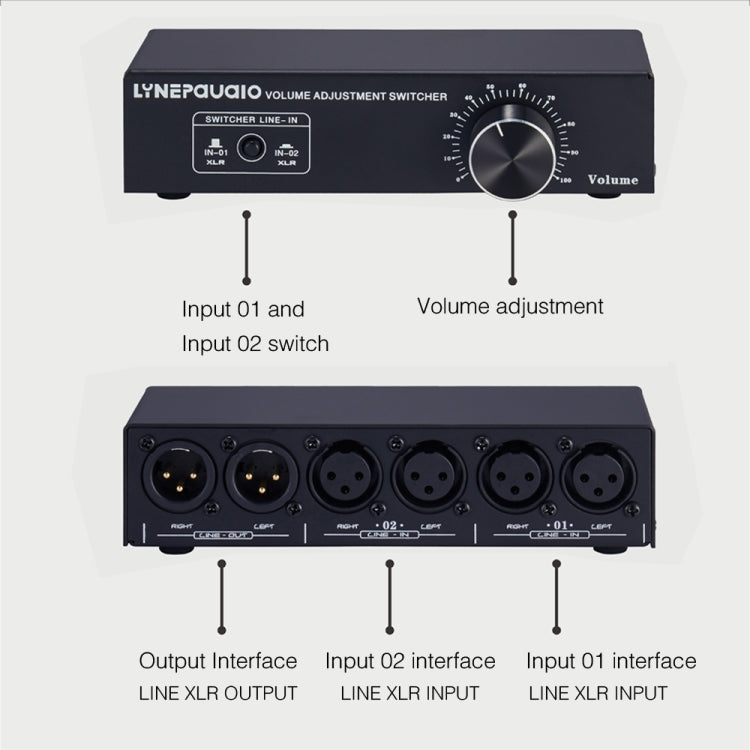 Switcher XLR 2 ingressi e 1 uscita Altoparlante passivo preattivo completamente bilanciato Switcher di controllo del volume senza perdita di dati, B028