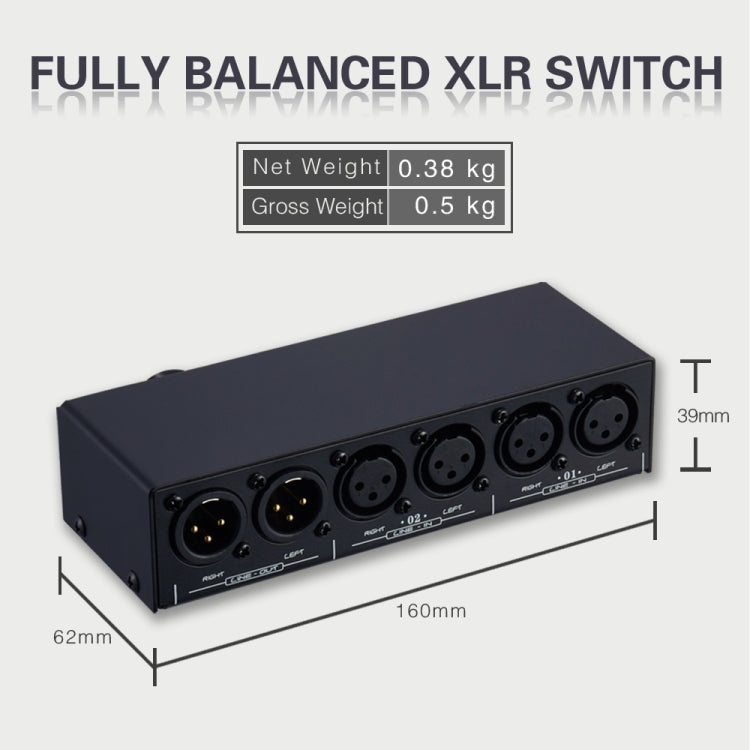 Switcher XLR 2 ingressi e 1 uscita Altoparlante passivo preattivo completamente bilanciato Switcher di controllo del volume senza perdita di dati, B028