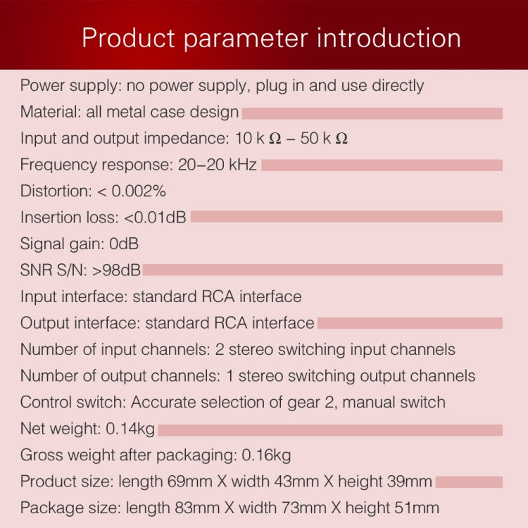 Commutatore audio 2 ingressi 1 uscita RCA B101