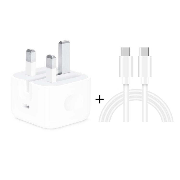 A2344 Caricabatterie da viaggio pieghevole PD 3.0 Type-C / USB-C da 20 W + set di cavi dati di ricarica rapida da USB-C / Type-C a Type-C, presa UK, lunghezza: 1 m, 20W Type-C Length: 1m