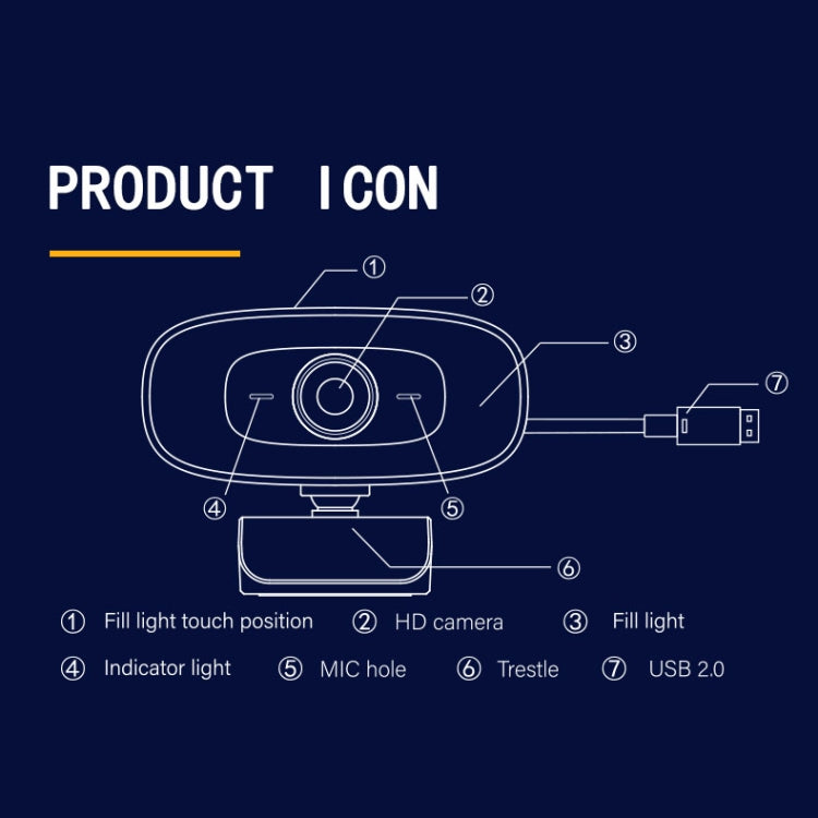 C10 2K HD senza distorsione, rotazione di 360 gradi, luce di riempimento a tre velocità, unità USB gratuita, webcam, microfono integrato per un suono più chiaro