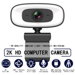 C10 2K HD senza distorsione, rotazione di 360 gradi, luce di riempimento a tre velocità, unità USB gratuita, webcam, microfono integrato per un suono più chiaro