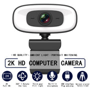 C10 2K HD senza distorsione, rotazione di 360 gradi, luce di riempimento a tre velocità, unità USB gratuita, webcam, microfono integrato per un suono più chiaro