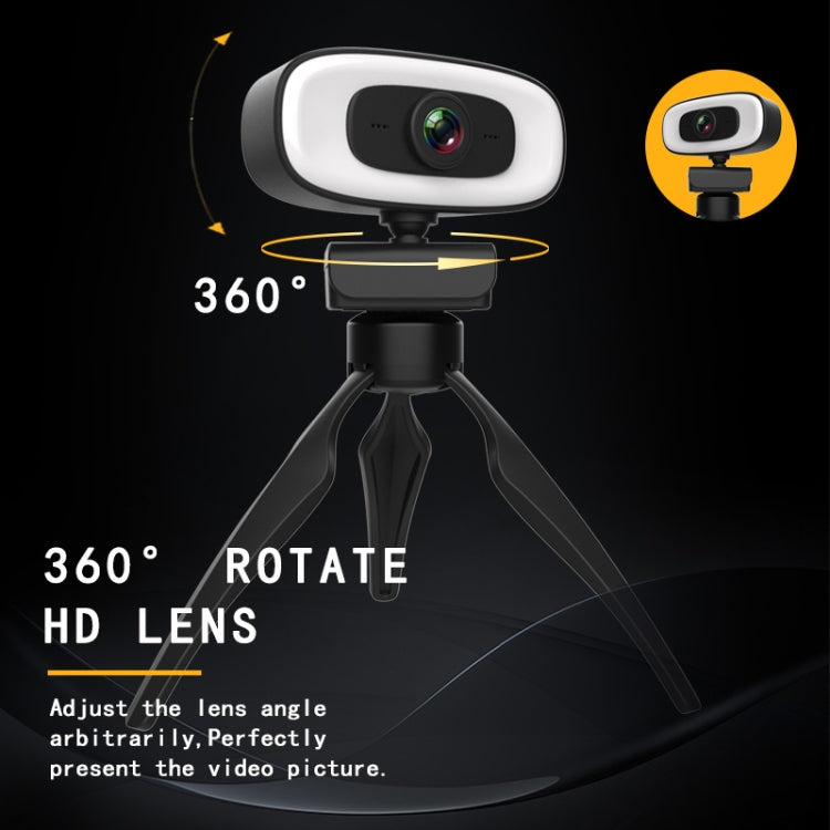 C10 2K HD senza distorsione, rotazione di 360 gradi, luce di riempimento a tre velocità, unità USB gratuita, webcam, microfono integrato per un suono più chiaro