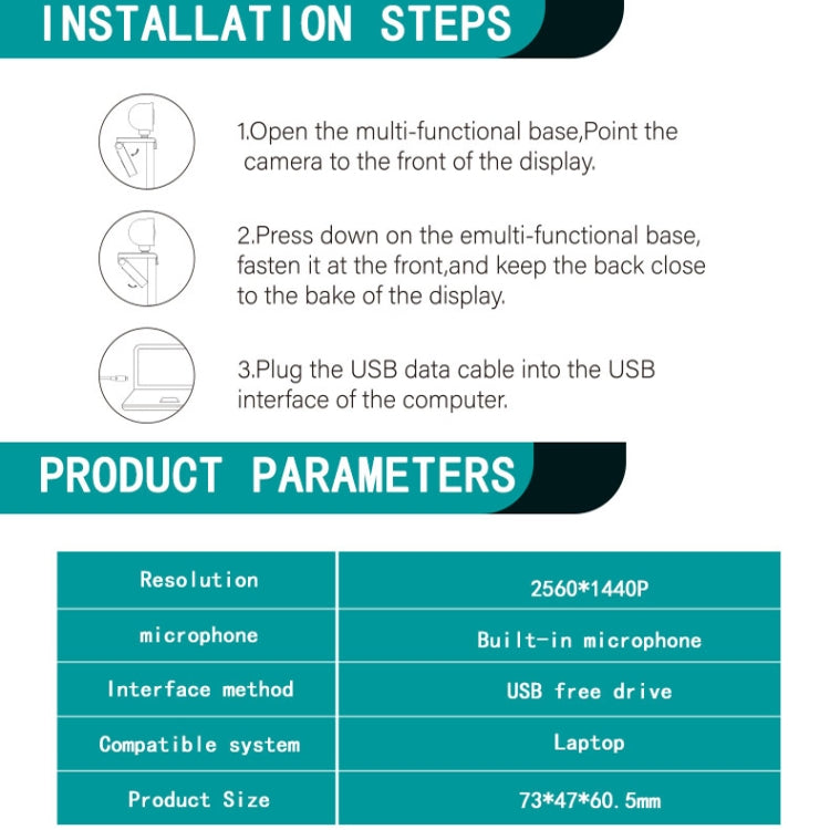 C11 Qualità dell'immagine 2K HD senza distorsioni Rotazione di 360 gradi Microfono integrato Suono nitido Webcam con treppiede