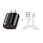 Caricatore da viaggio doppio USB con cavo tipo C 1 metro
