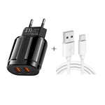 Caricatore da viaggio doppio USB con cavo tipo C 1 metro