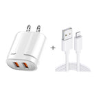 Caricatore da viaggio portatile doppio USB + cavo dati da USB a 8 pin da 1 metro, spina americana