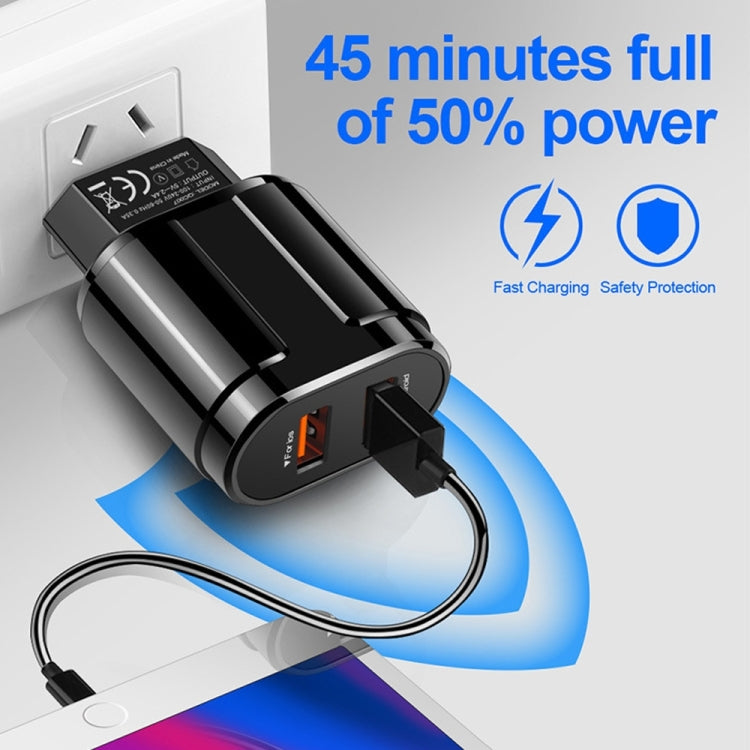 Caricatore da viaggio portatile doppio USB + cavo dati da USB a 8 pin da 1 metro, spina americana
