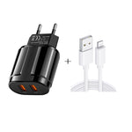 Caricatore da viaggio portatile doppio USB + cavo dati da USB a 8 pin da 1 metro, spina europea