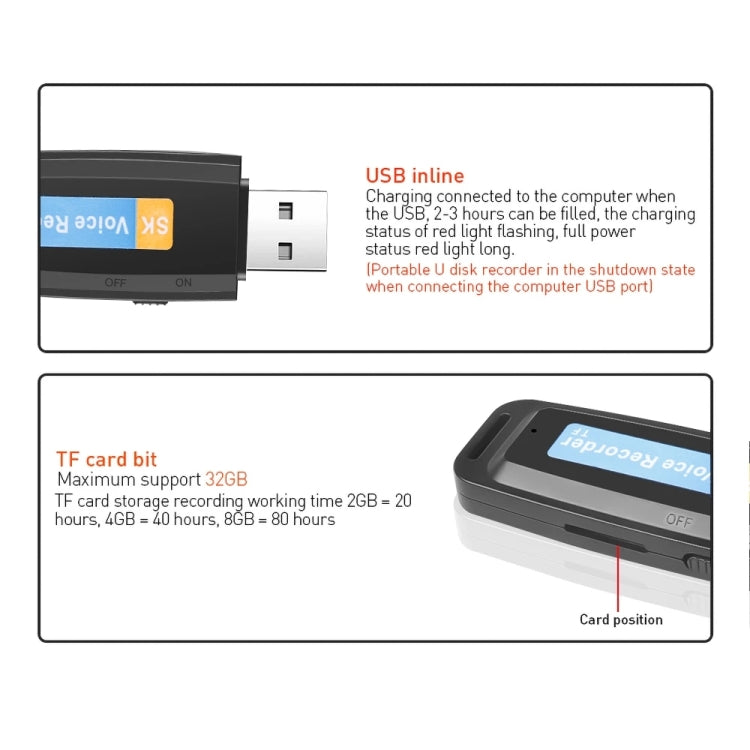 Registratore Vocale Digitale USB Portatile 32GB Ricaricabile