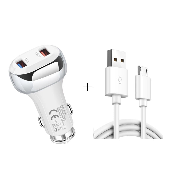 YSY-312 2 in 1 18W Caricatore per auto portatile QC3.0 Dual USB + set di cavi dati da USB a Micro USB da 1 m 3 A, with Micro USB Cable
