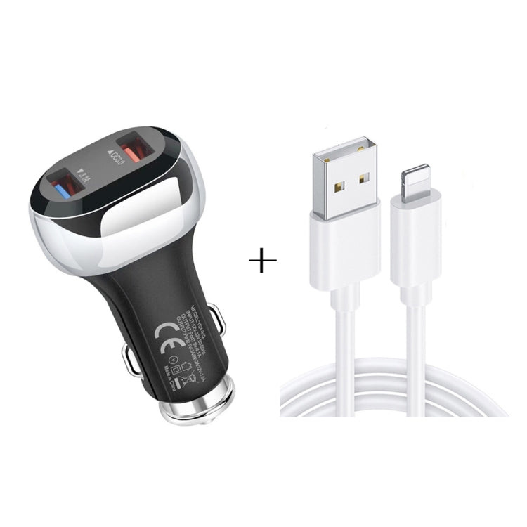 YSY-312 2 in 1 18W Caricatore per auto portatile QC3.0 doppio USB + set di cavi dati da 1 m 3A USB a 8 pin, with 8 Pin Cable