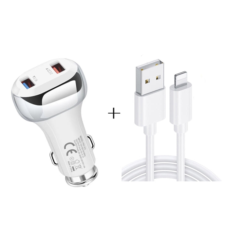 YSY-312 2 in 1 18W Caricatore per auto portatile QC3.0 doppio USB + set di cavi dati da 1 m 3A USB a 8 pin, with 8 Pin Cable