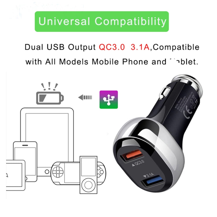 YSY-312 2 in 1 18W Caricatore per auto portatile QC3.0 doppio USB + set di cavi dati da 1 m 3A USB a 8 pin, with 8 Pin Cable