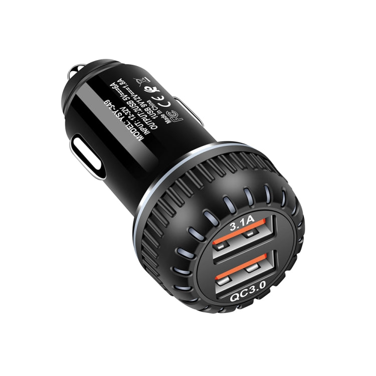 YSY-349 QC3.0 Caricabatteria da auto con doppia porta USB + cavo dati da USB a micro USB da 1 m 3 A, with Micro USB Cable