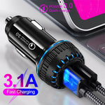 YSY-349 QC3.0 Caricabatteria da auto con doppia porta USB + cavo dati da USB a micro USB da 1 m 3 A, with Micro USB Cable