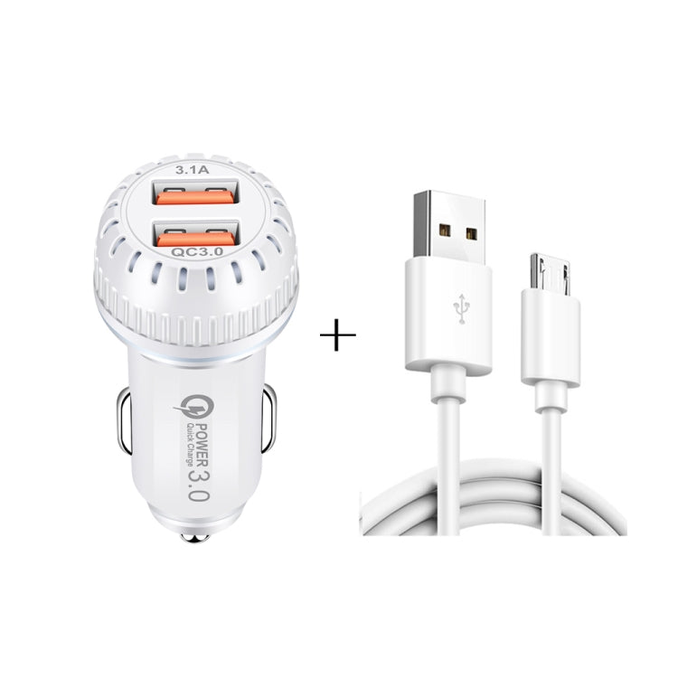 YSY-349 QC3.0 Caricabatteria da auto con doppia porta USB + cavo dati da USB a micro USB da 1 m 3 A, with Micro USB Cable