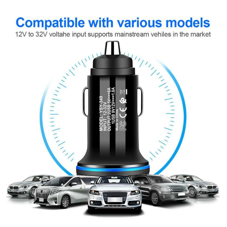 YSY-349 QC3.0 Caricabatteria da auto con doppia porta USB + cavo dati da USB a micro USB da 1 m 3 A, with Micro USB Cable