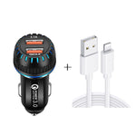 YSY-349 QC3.0 Caricabatteria da auto USB a doppia porta + cavo dati da USB a 8 pin da 3 A, lunghezza: 1 m, with 8 Pin Cable