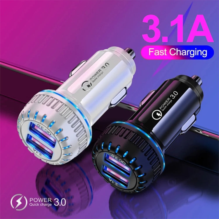 YSY-349 QC3.0 Caricabatteria da auto USB a doppia porta + cavo dati da USB a 8 pin da 3 A, lunghezza: 1 m, with 8 Pin Cable