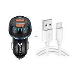 Caricabatteria da auto USB a doppia porta YSY-349 QC3.0 + cavo dati da USB a USB-C / Type-C da 3 A, lunghezza: 1 m, with USB-C / Type-C Cable