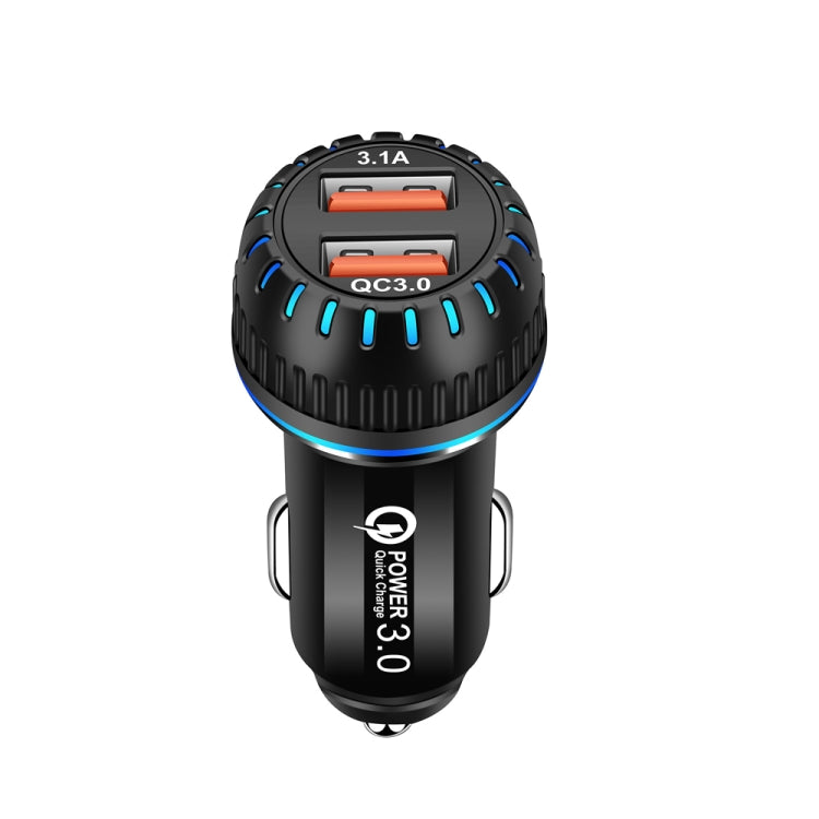 Caricabatteria da auto USB a doppia porta YSY-349 QC3.0 + cavo dati da USB a USB-C / Type-C da 3 A, lunghezza: 1 m, with USB-C / Type-C Cable