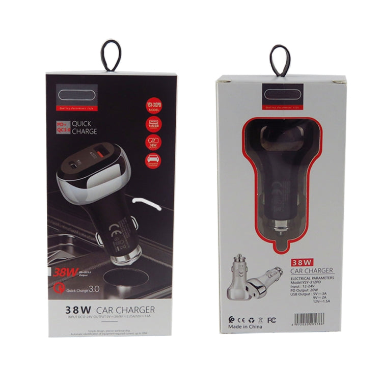 YSY-312PD PD 20W USB-C / Type-C + QC3.0 Interfaccia USB 18W 38W Caricatore per auto ad alta potenza, PD 20W