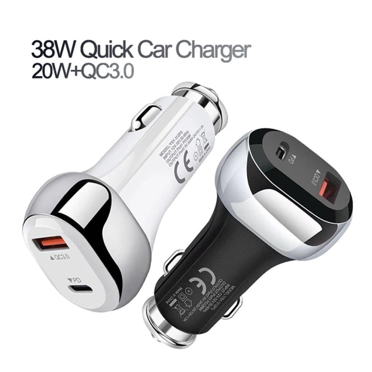 YSY-312PD QC3.0 18W USB + PD 20W Caricabatteria da auto USB-C / Type-C con cavo dati da USB a 8 pin, PD 20W with 8 Pin Cable
