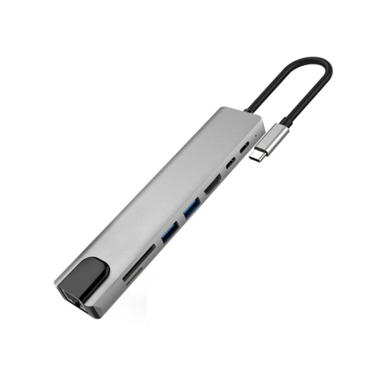 Adattatore hub USB-C Multi HD 8 in 1 in lega di alluminio Adattatore per lettore di schede SD PD e TF RJ45 per MacBook Pro Air