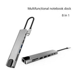 Adattatore hub USB-C Multi HD 8 in 1 in lega di alluminio Adattatore per lettore di schede SD PD e TF RJ45 per MacBook Pro Air