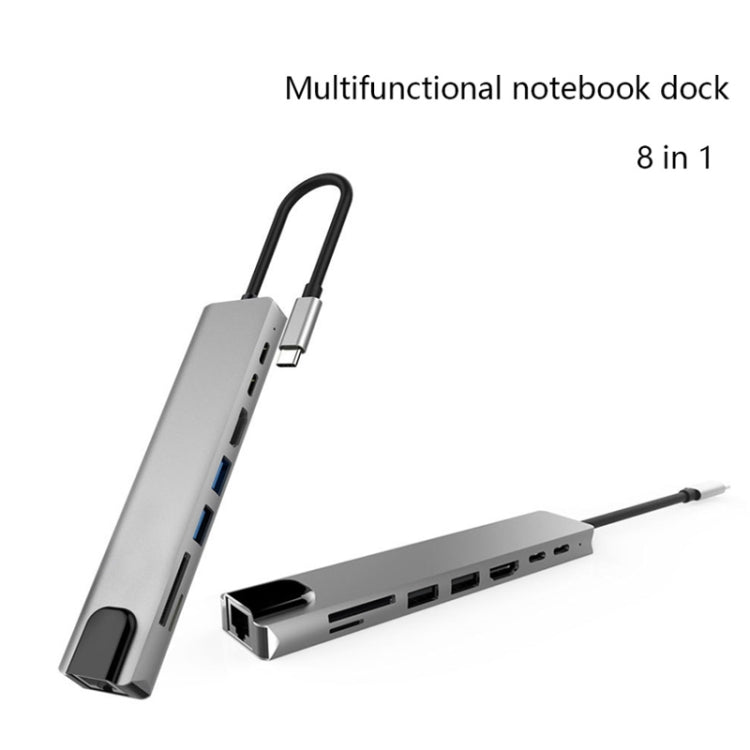 Adattatore hub USB-C Multi HD 8 in 1 in lega di alluminio Adattatore per lettore di schede SD PD e TF RJ45 per MacBook Pro Air